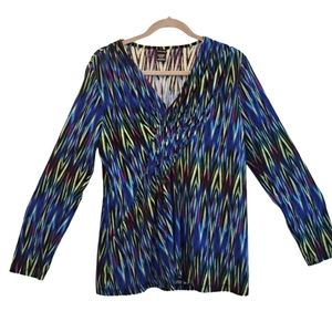 Rafaella Multicolored Stripe Faux Wrap Long Sleeve Blouse Size Large